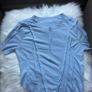 SHEIN Light Blue Ribbed Short Sleeve Top